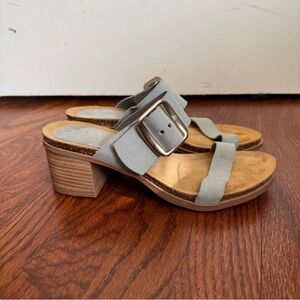 nassima light blue suede heeled slip on sandals 
size 7